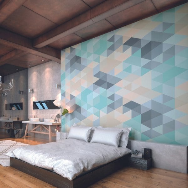 Origin Murals Iso Triangles Wall Mural - Duck Egg