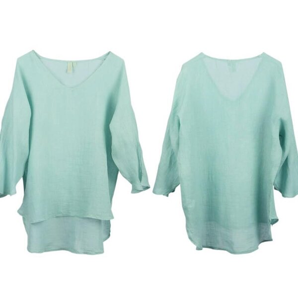 Cotton and Olive Turna Pure Linen Tunic --- - Aqua