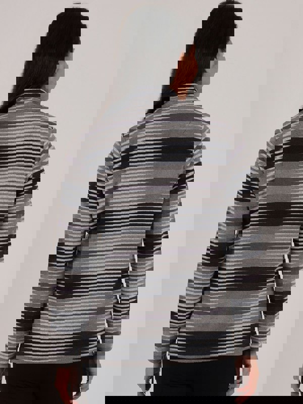 PennyPlain Striped Zip Funnel Neck- Black