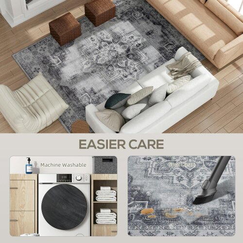 Wyld Haus Vera 290 x 200 cm Polyester Grey Vintage Style Non Slip Washable Rug