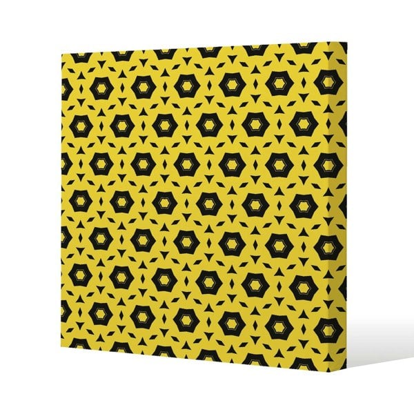 Benjamin Tate Design Yellow & Black Geometric Pattern Slim Style Canvas Print  20x20cm , 15mm Slim Real wood.
