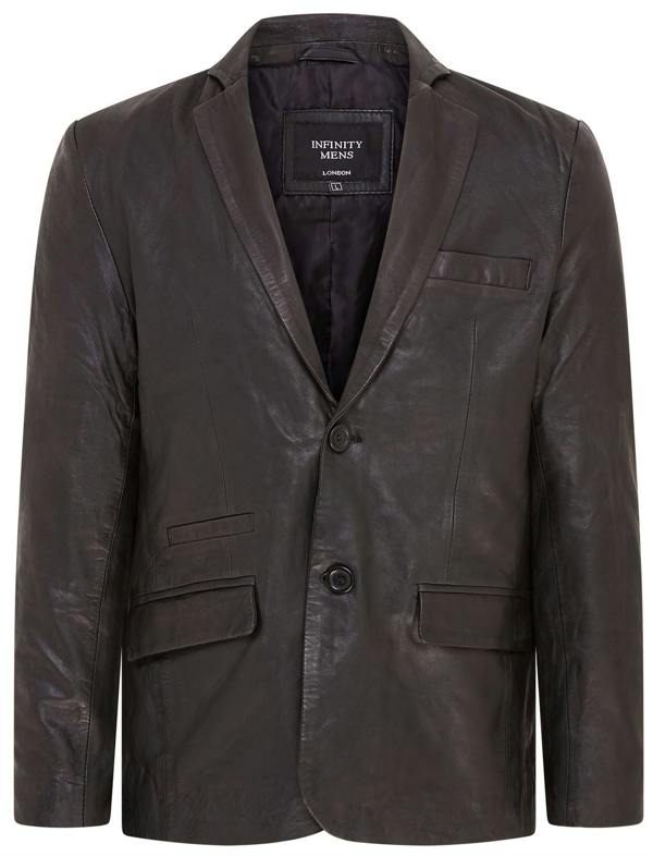 Infinity Leather Mens Slim Leather Italian Blazer Jacket-Somero