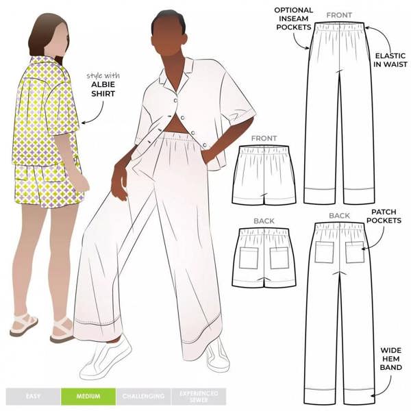 Style Arc Sewing Pattern Albie Pants & Shorts - Trousers, Shorts for Women - Intermediate