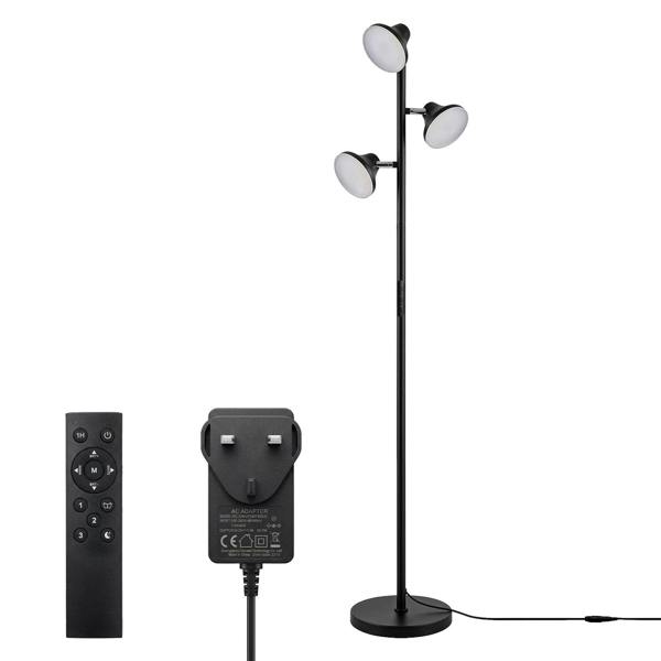 Emitto Floor Lamp 3 Head LED Reading Light Rotatable Remote Standing Lamp Black