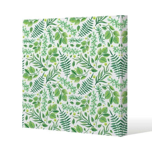 Benjamin Tate Design Mixed Green Leaves Slim Style Canvas Print  90x90cm , 15mm Slim Real wood.