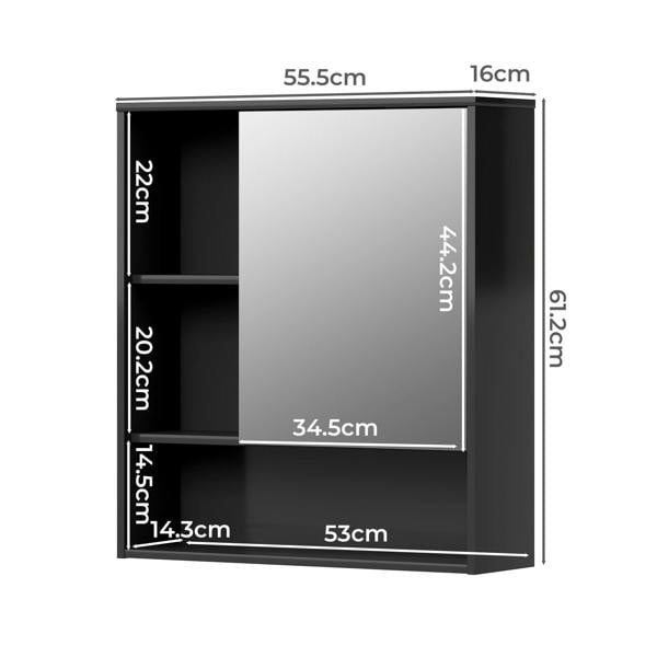 Levede Bathroom Mirror Cabinet Wall Mounted Storage Cupboard Black Open Shelf