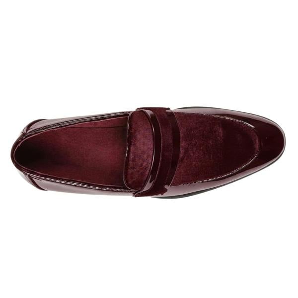Dolcetto Men's Slip On Vegan Leather Velvet Detailed Patent Loafers
