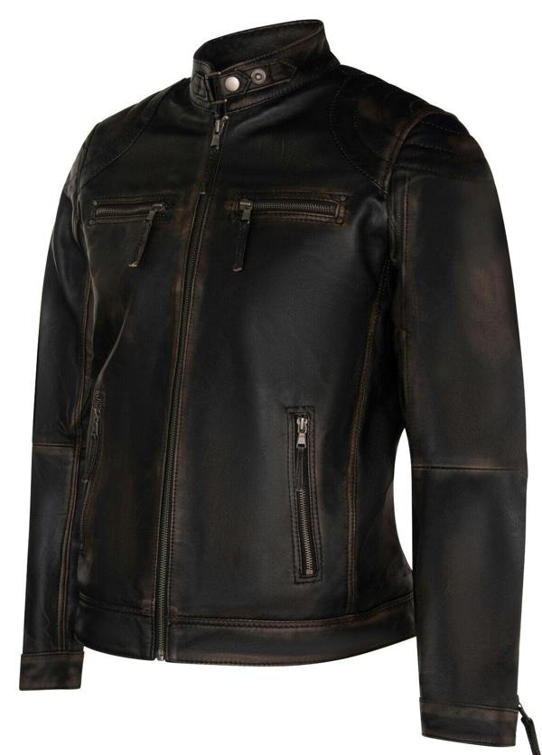Infinity Leather Mens Leather Biker Vintage Zipped Racing Jacket