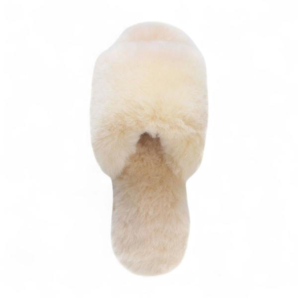 Infinity Leather Women's Sheepskin Slippers Beige Warm Winter Fur Sliders - Nordic