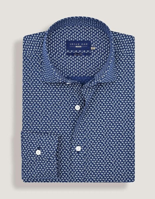Men's Patterned Dress Shirt - Oxford Blue
