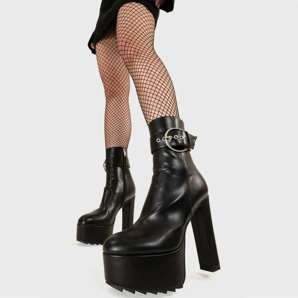 Lamoda Over You BlackPU Platform Ankle Boots Trendy Comfortable Stylish