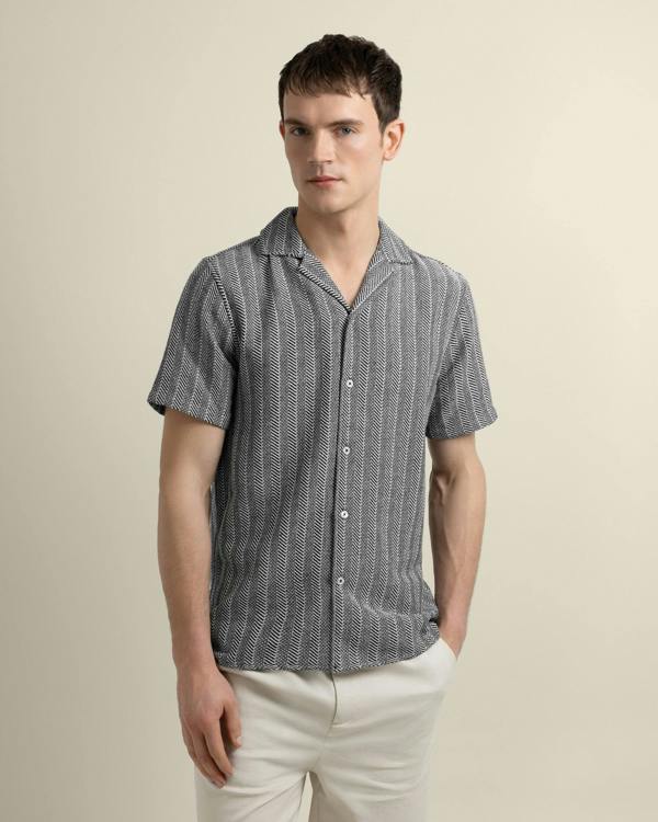 Larsson & Co Frans - Twill Jacquard Stripe Short Sleeve Shirt