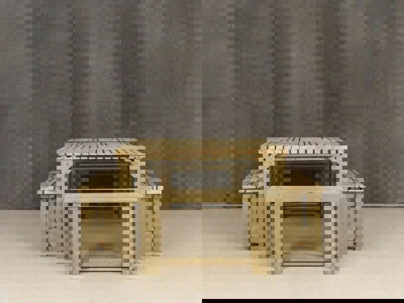 QUADRUM Picnic Table with 4 Benches – Wooden Outdoor Dining Set for Gardens, Patios, and Picnics
