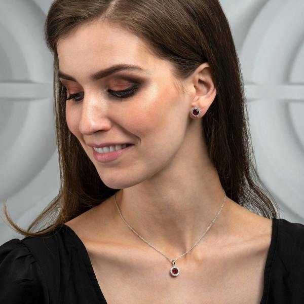 925 Sterling Silver Red Halo Pendant Necklace for Women. - namana.london