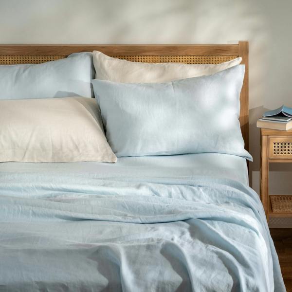 Soak&Sleep Mineral Blue French Linen 40cm Deep Fitted Sheets