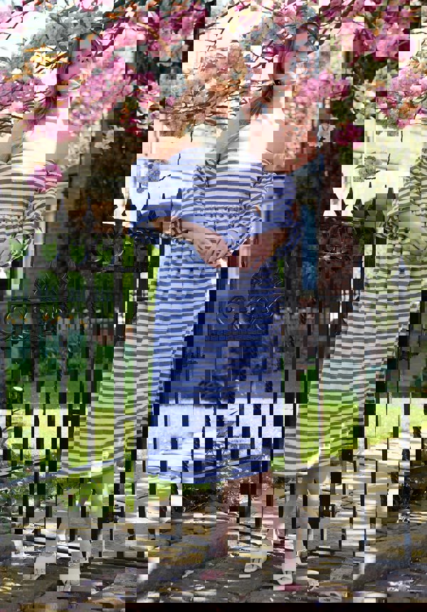 Sara Stripe Bardot Midi Dress In Multi - image 3
