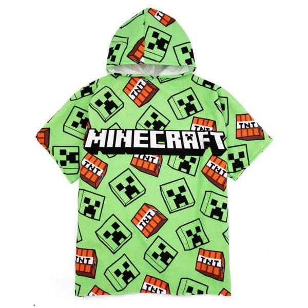 Minecraft Boys Creeper Hooded Towel - Green/Black/White