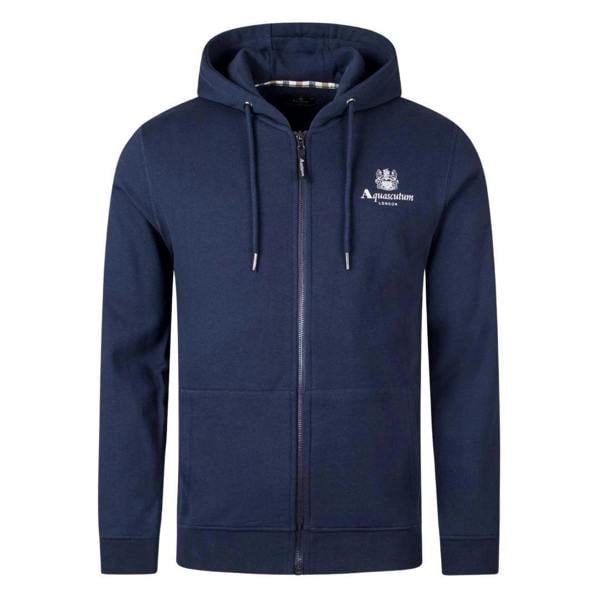 Aquascutum Mens Active Small Logo Full Zip Hoodie - Navy - 