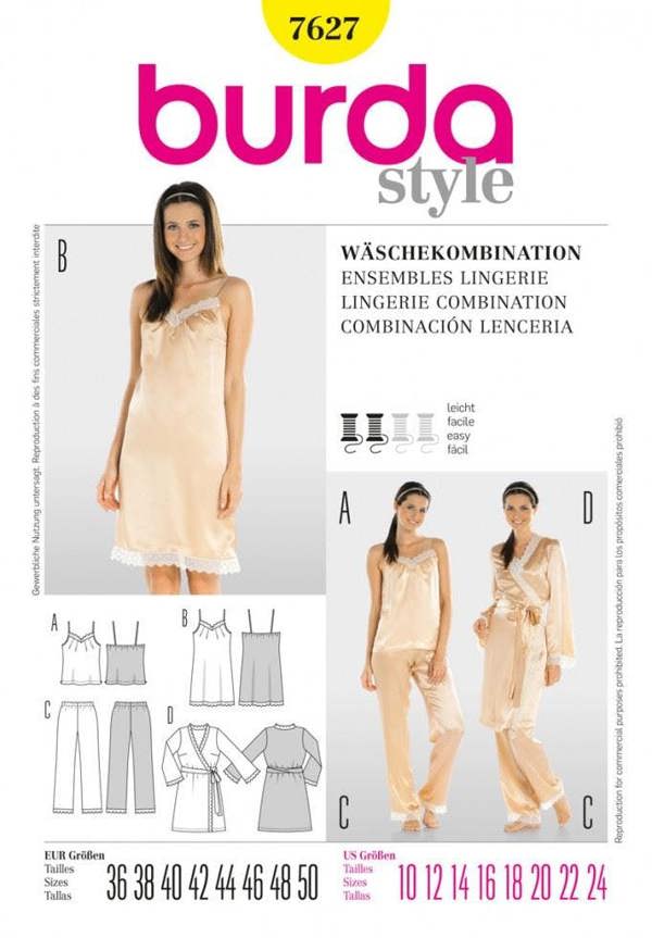 Burda Sewing Pattern 7627 Dresses, Robes, Trousers, Pyjamas and Tops For Women, Sizes: 10-24 - Easy