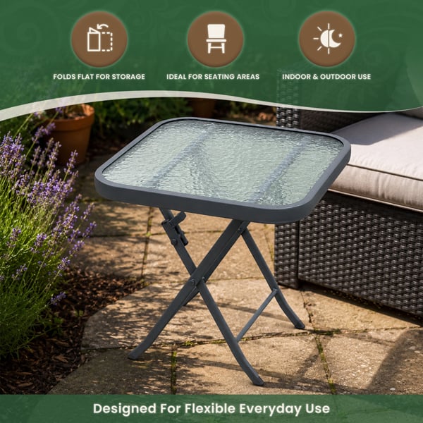 Metal Framed Glass Top Folding Garden Side Table