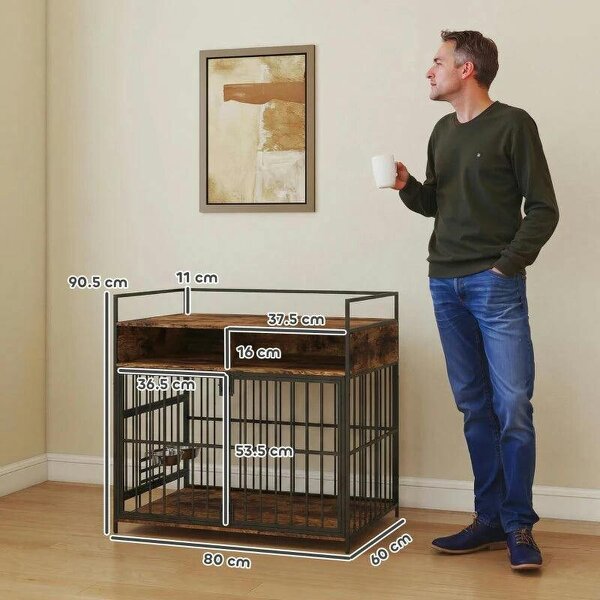 Dog Crate Furniture, Dog Cage with Rotatable Feeding Station and Storage Shelves, End Side Table Indoor Pet Kenne