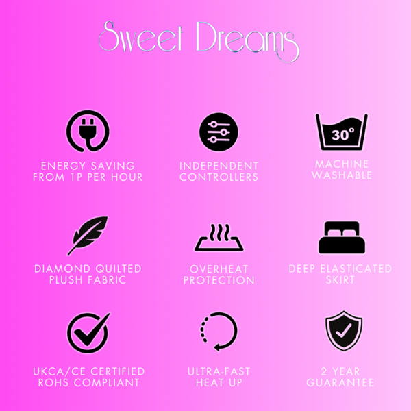 Sweet Dreams Electric Blanket Double Size - Plush Fleece Quilted - 10 Timer & 9 Heat Settings - Overheat Protection