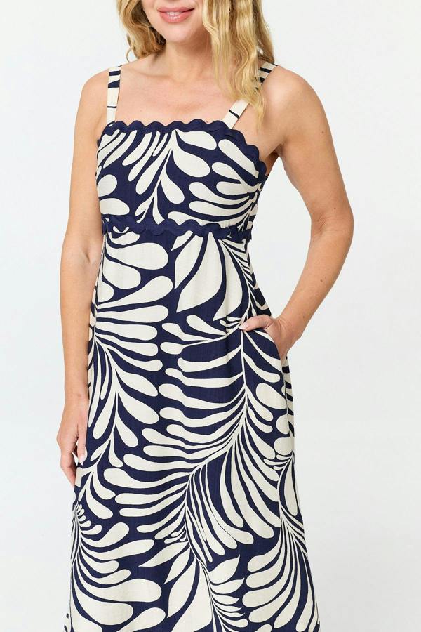 Navy | Printed A-Line Cami Strap Maxi Dress