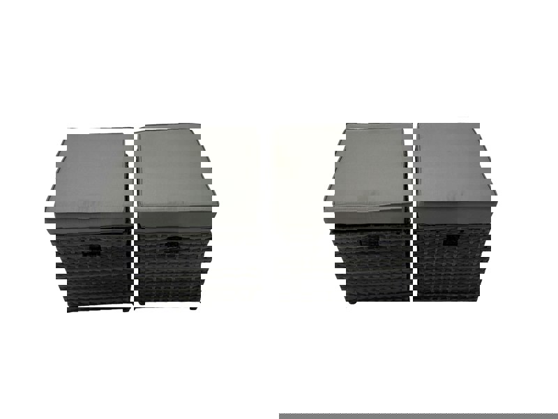 Fimous 11 Seater Garden Outdoor Rattan Furniture Set Rattan Corner Sofa Oblong Dining Table with 2 Armchairs 3 Footstools Dark Grey