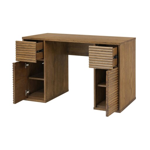 Wyld Haus Mandarina Retro Natural Walnut Ribbed Desk with Storage