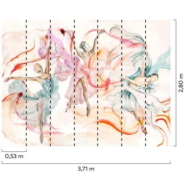 Grandeco Ballet Dancers 7 panel Wallpaper Mural 3.71 x 2.8m, Pink
