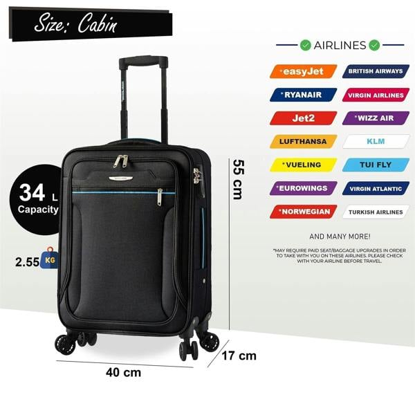 Snowball Lightweight Soft Cabin Suitcase 4 Wheel Luggage Travel