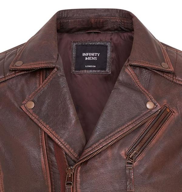 Infinity Leather Mens Brando Double Cross Zip Leather Biker Jacket- Fagernes