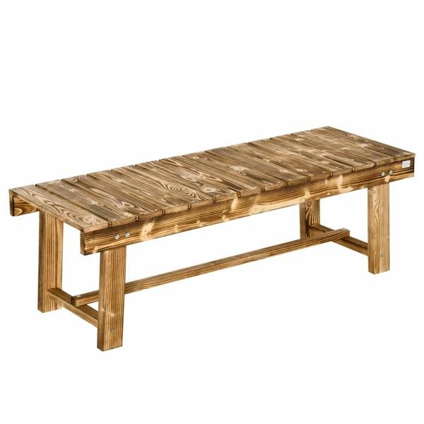 2-seater slatted wooden garden bench with thick plank seat and side frame, carbonized finish