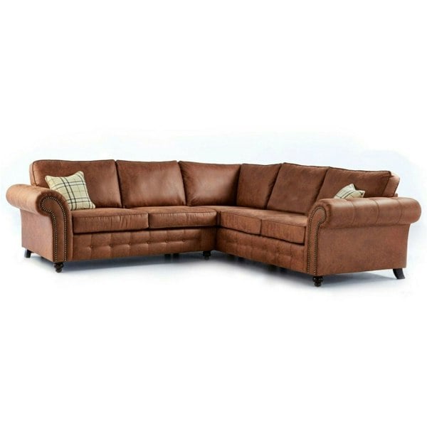 SQUAREBOXX Oakland Suede 4-5 Seater Corner Sofa in Tan Brown Fabric