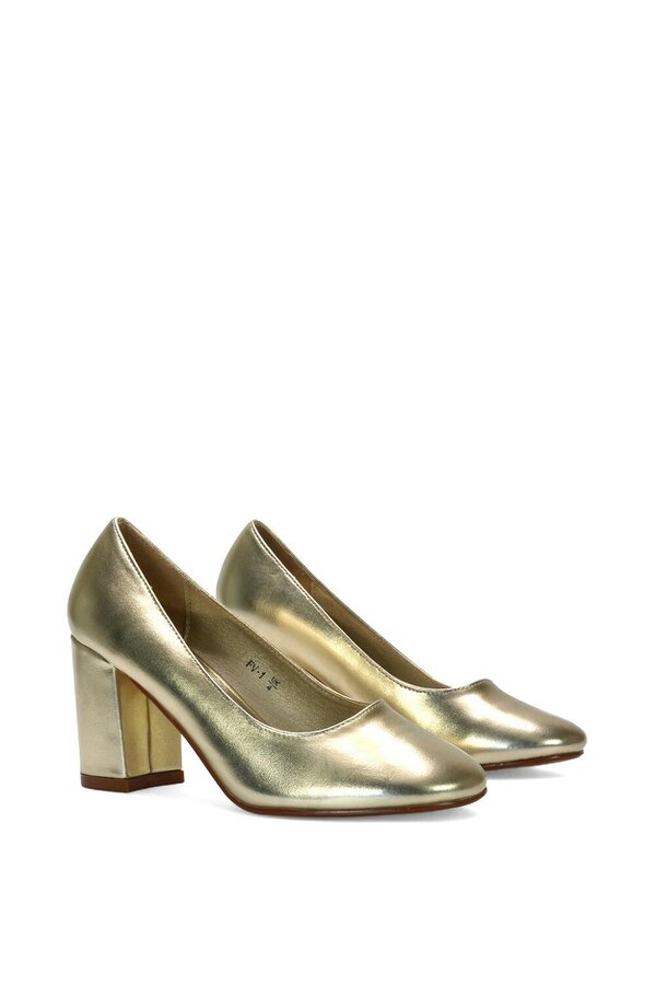 XY LONDON Round Toe Mid Block Heel Court Shoe Heels