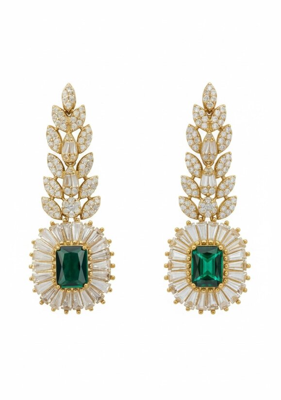 Latelita Countess Gemstone Drop Earrings Emerald Gold