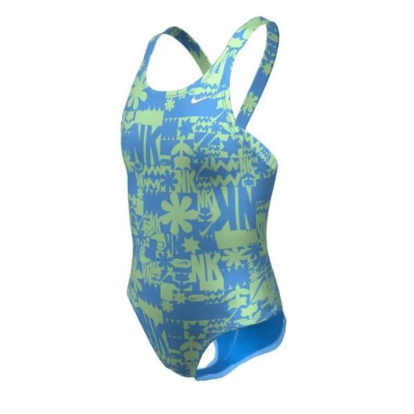 Nike Girls Hydrastrong multi print fastback swimsuit in blue green floral