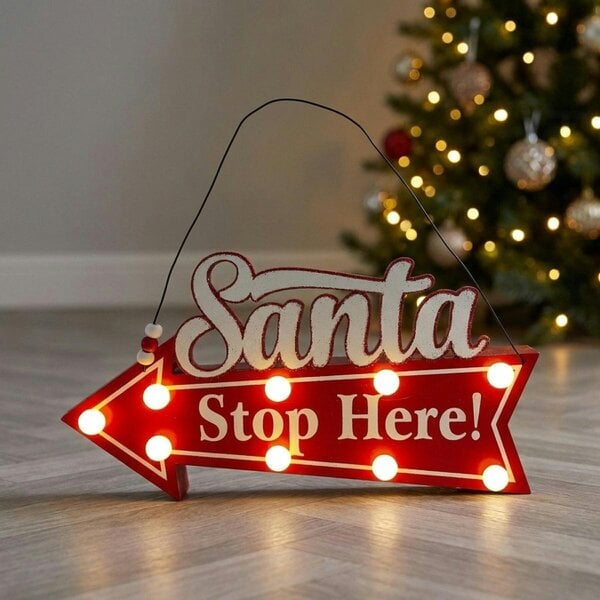 Garden Greatness LED Santa Stop Here Christmas Sign Decoration