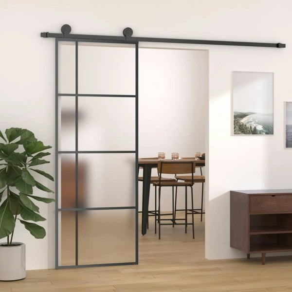 Berkfield Sliding Door Frosted ESG Glass and Aluminium 76x205 cm Black