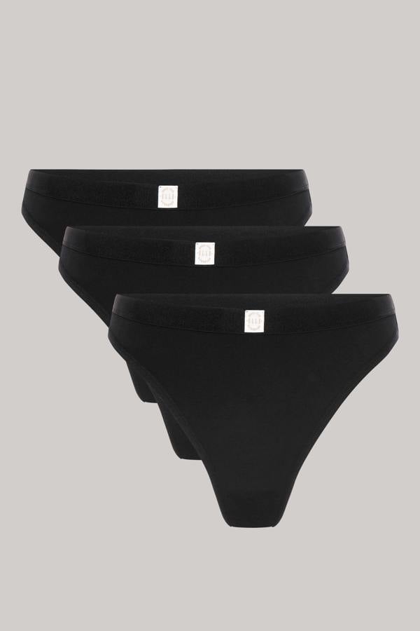 ELLE 3 Pack Super Soft Cotton Heritage Patch Thongsin in Black