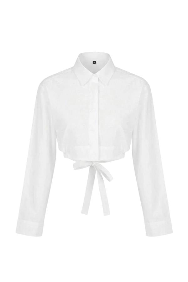 WOVCOR Crop Cotton Poplin Shirt with Tie Detail