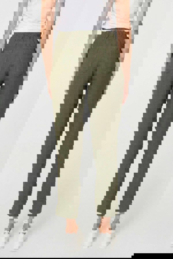 Khaki | Tie Front High Waist Slim Leg Trousers
