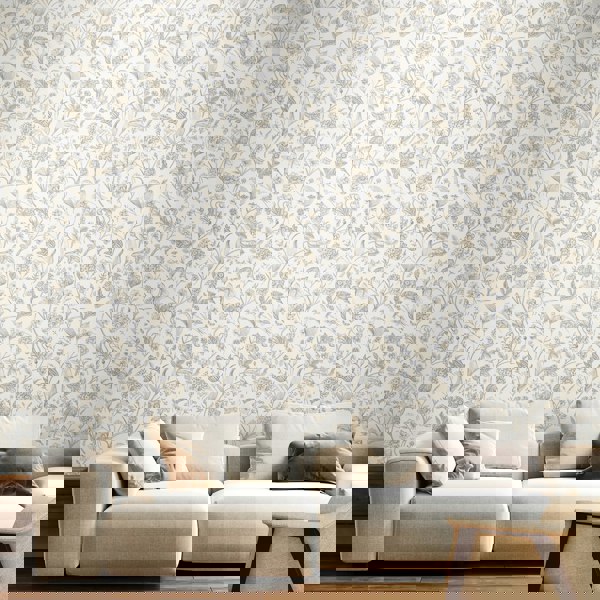 Hoopla Walls Floral Toile - Stone 10m Wallpaper