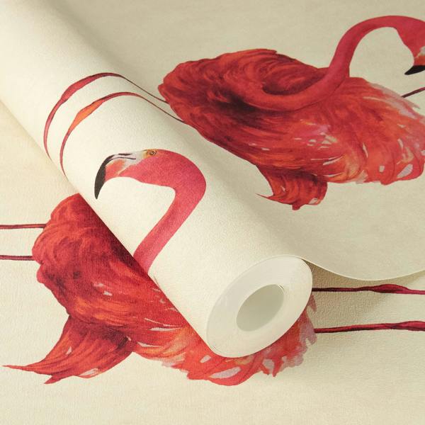 Rasch x Tesa Flamazing Flamingo Self Adhesive Peel and Stick Textured Wallpaper, Pink
