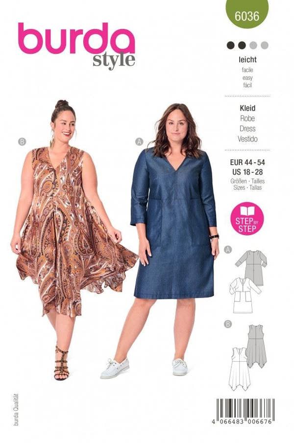 Burda Sewing Pattern 6036 Dresses For Women, 18-28 (44-54) - Easy
