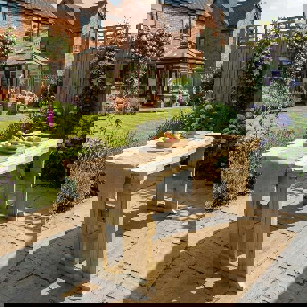 Arbor Garden Solutions Hollies Rounded Wooden Garden Table, Outdoor Picnic Dining Desk