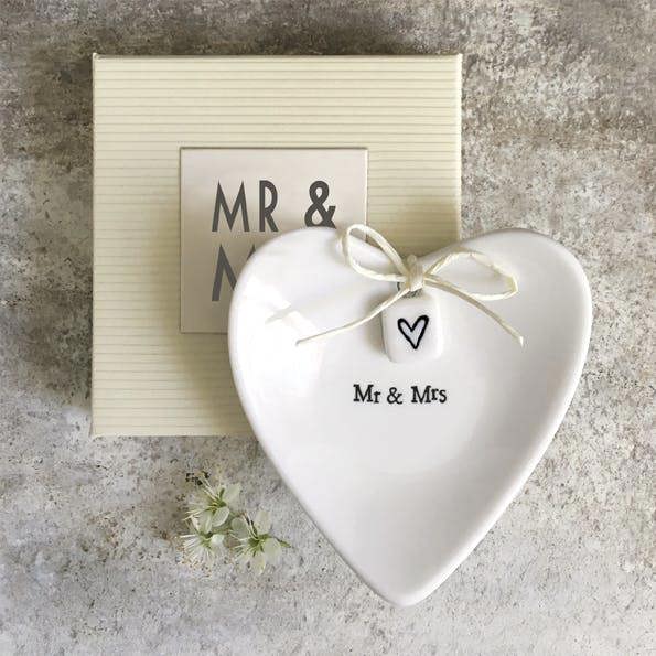 Mr & Mrs Porcelain Heart Dish Wedding Gift