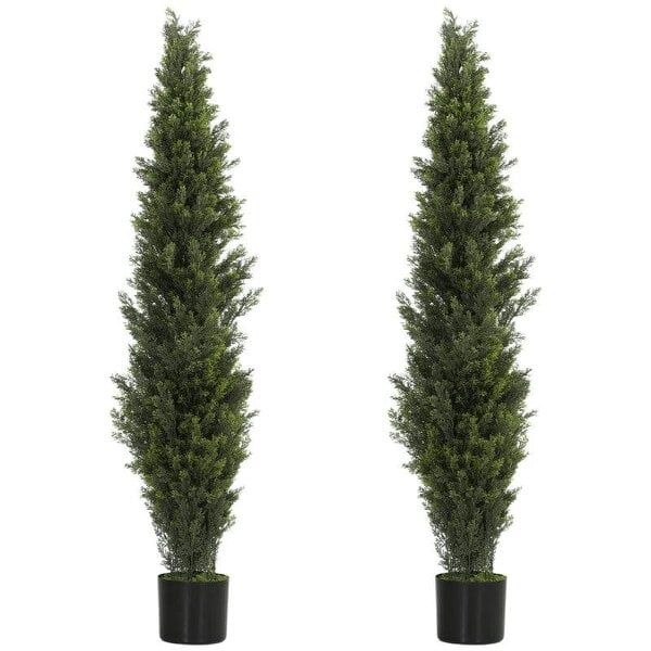 Set of 2 Decorative Artificial Plants Cypress in Weighted Pot, Fake Plant with 2035 Leaves, 150 cm