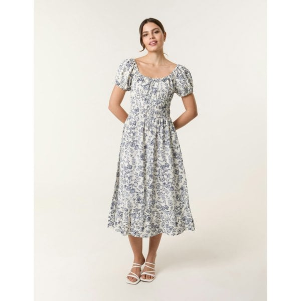 Blue Vanilla Ditsy Floral Puff Sleeve Dress