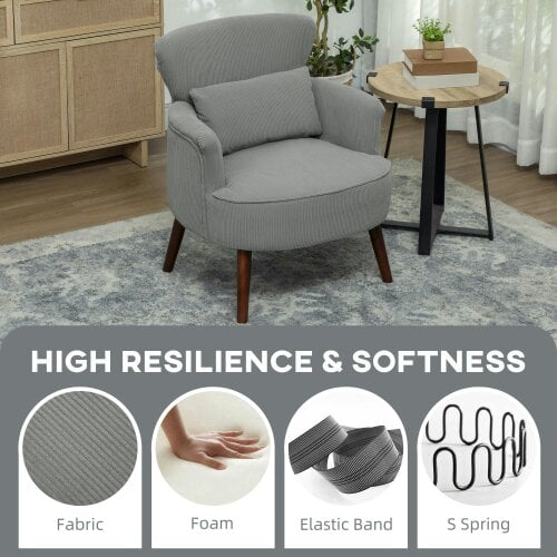 Wyld Haus Zile Corduroy Light Grey Retro Style Accent Chair Angled Legs
